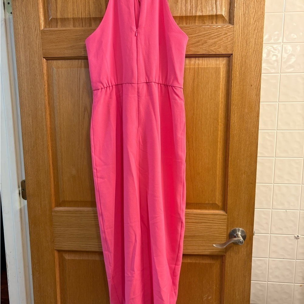 Julia Jordan Knot-Neck Tulip-Hem Midi Dress Bubblegum Pink Women’s Size 6 - Picture 3 of 6